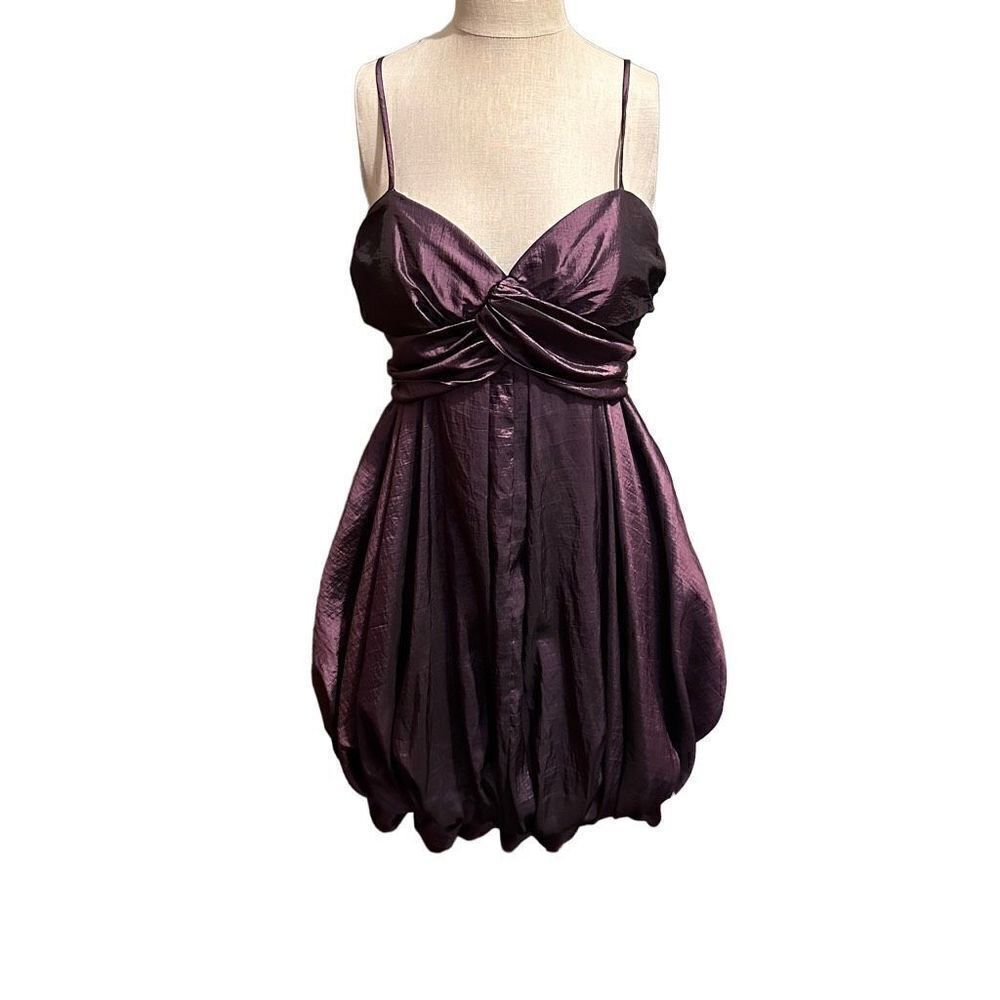 Juno Collection Womens Deep Purple Satin Look Bubble Strapy Mini Dress Sz Medium